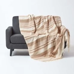 Cotton Morocco Striped Beige Throw