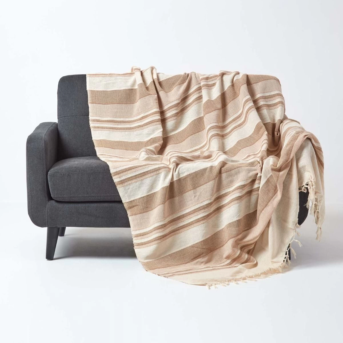 Cotton Morocco Striped Beige Throw