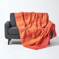 Cotton Morocco Striped Terracotta Throw