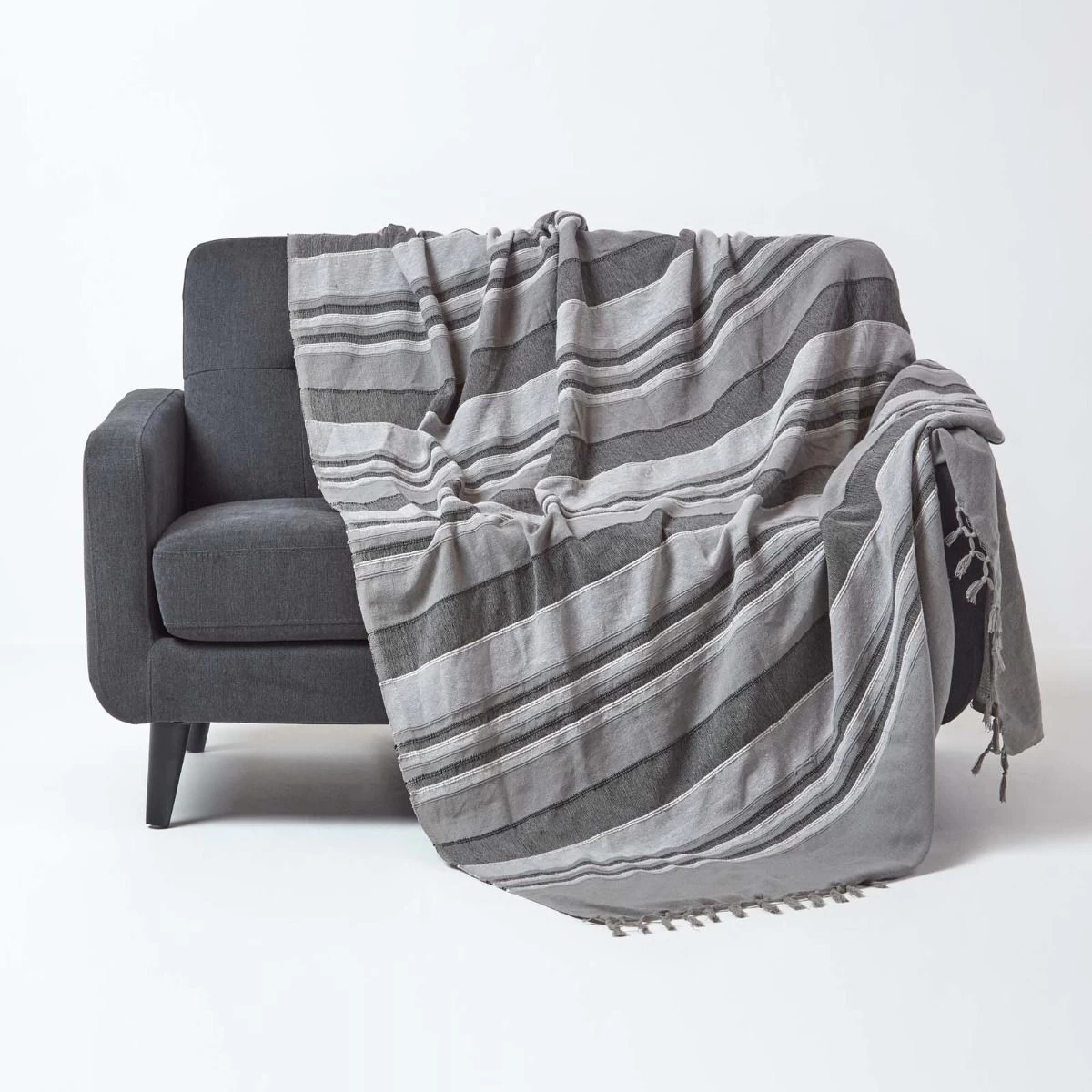 Cotton Morocco Striped Grey Throw