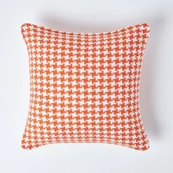 Houndstooth 100% Cotton Cushion Cover Orange, 60 X 60 Cm