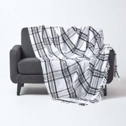 White & Black Tartan Check Sofa And Bed Throw