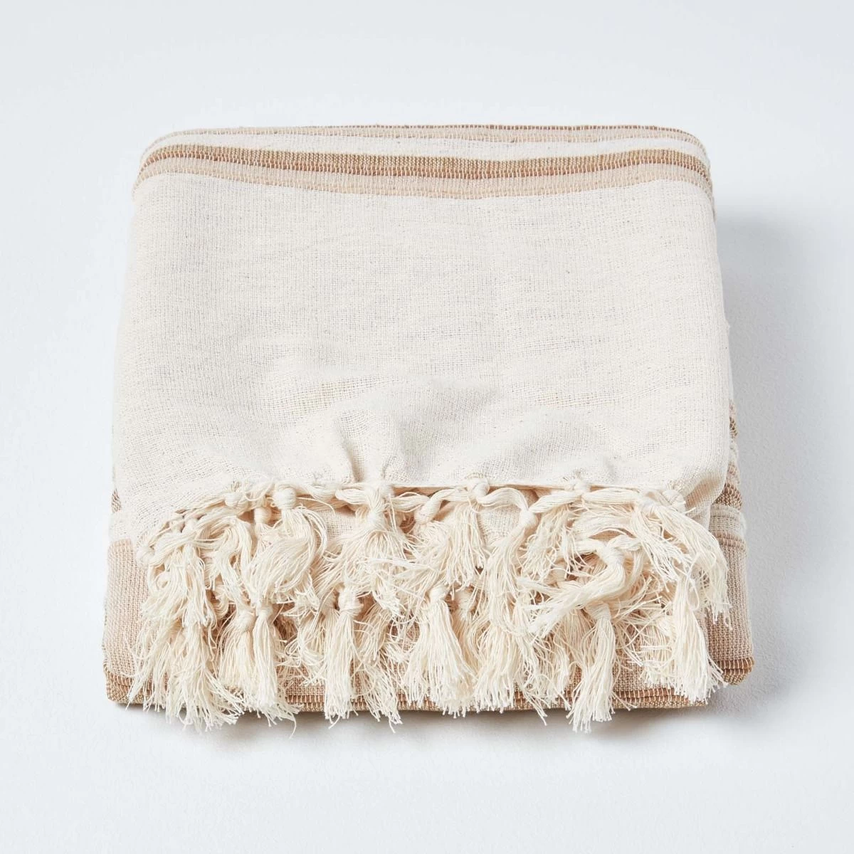 Cotton Morocco Striped Beige Throw - Image 2