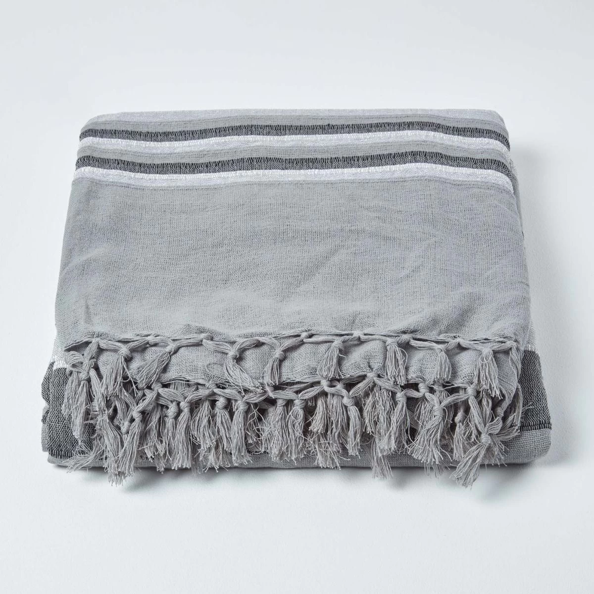 Cotton Morocco Striped Grey Throw - Image 2
