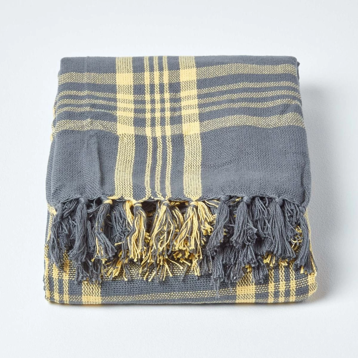 Grey & Yellow Tartan Check Sofa And Bed Throw - Image 2