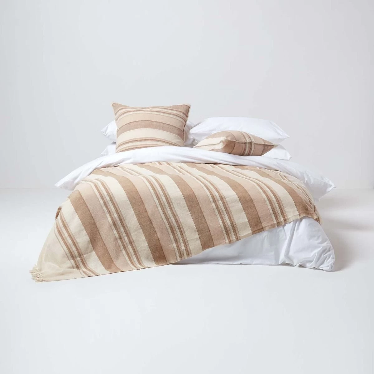 Cotton Morocco Striped Beige Throw - Image 3