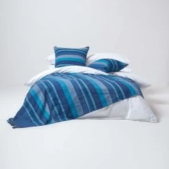 Cotton Morocco Striped Blue Throw, 255 X 360 Cm