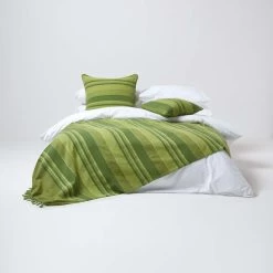 Cotton Morocco Striped Green Throw, 255 X 360 Cm