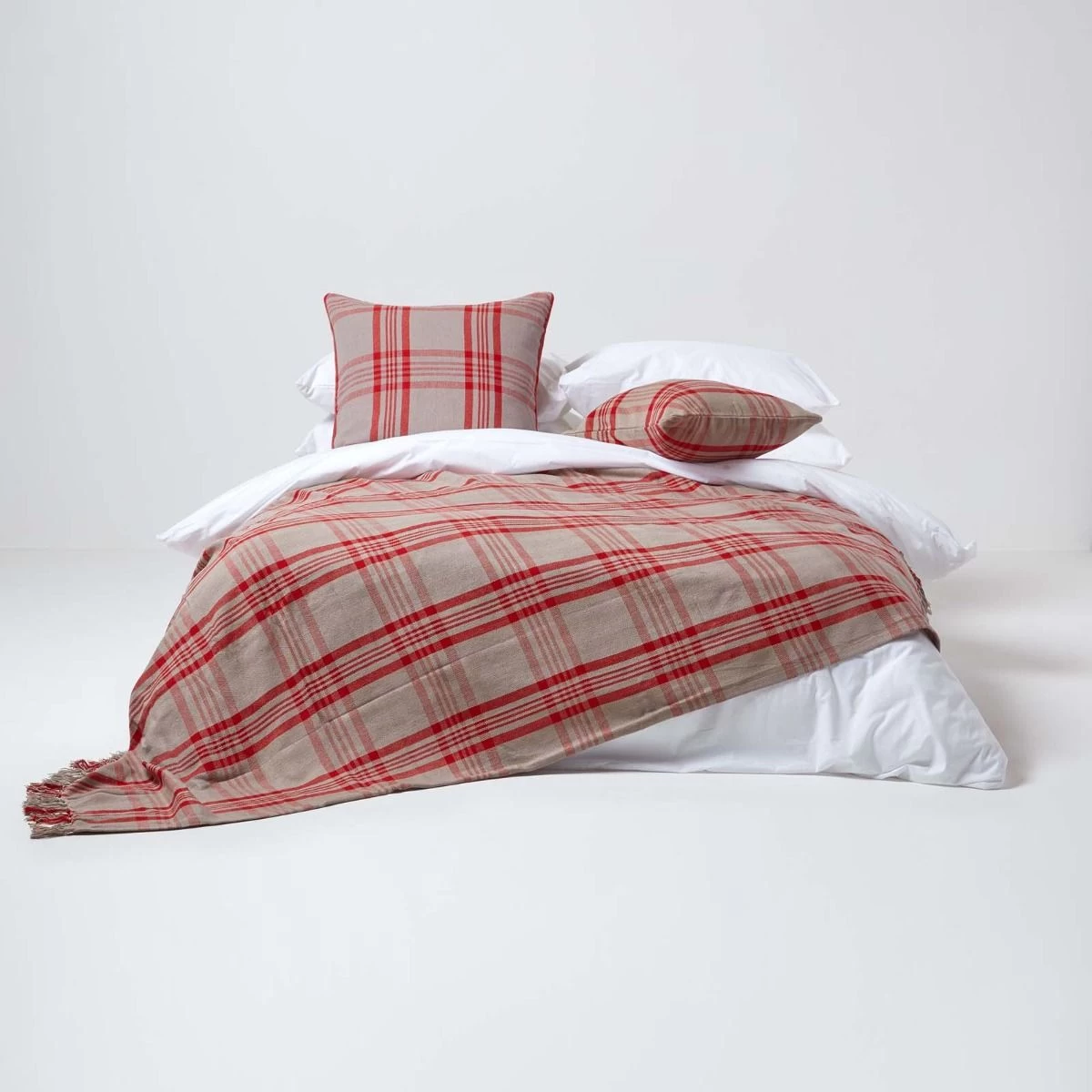 Grey & Red Tartan Check Sofa And Bed Throw - Image 3