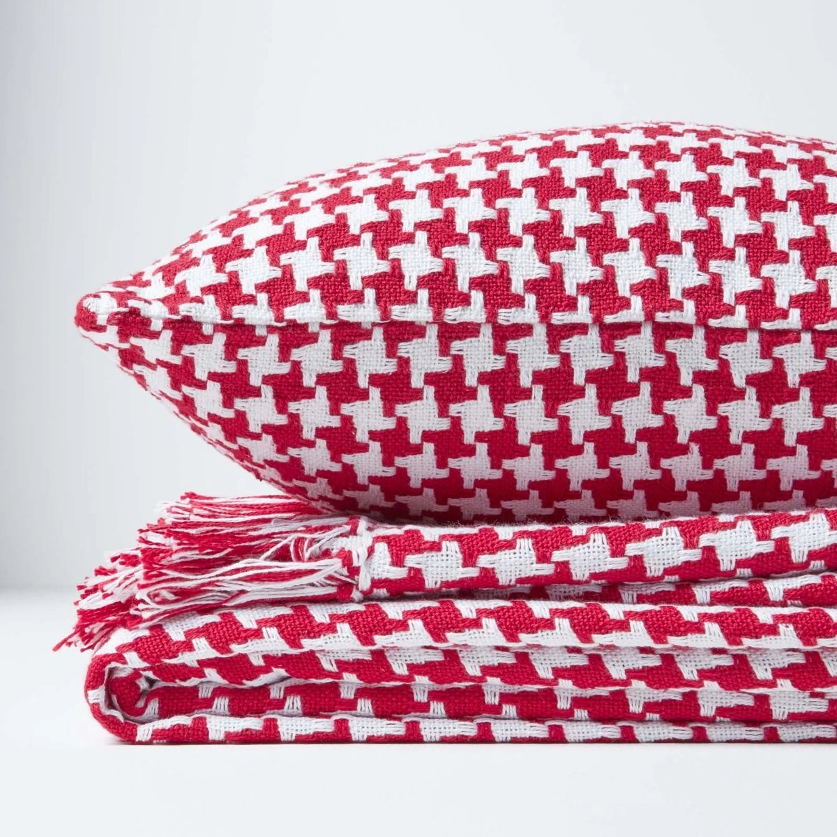 Houndstooth 100% Cotton Cushion Cover Red, 60 X 60 Cm - Image 5