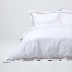 Plain White Duvet Cover Set With Gold Border