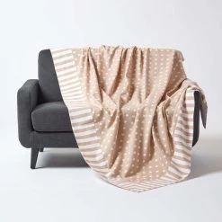 Cotton Stars And Stripes Decorative Beige Sofa Throw