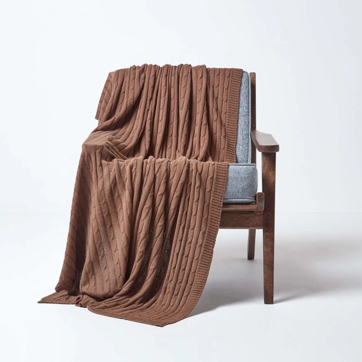 Cotton Cable Knit Throw, Chocolate - Image 2