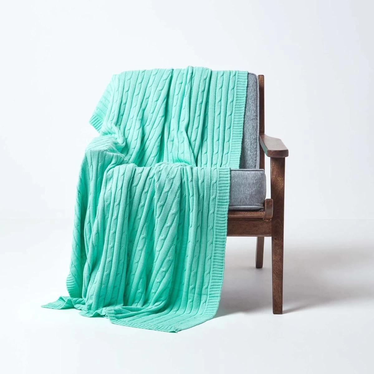 Cotton Cable Knit Pastel Green Throw - Image 2