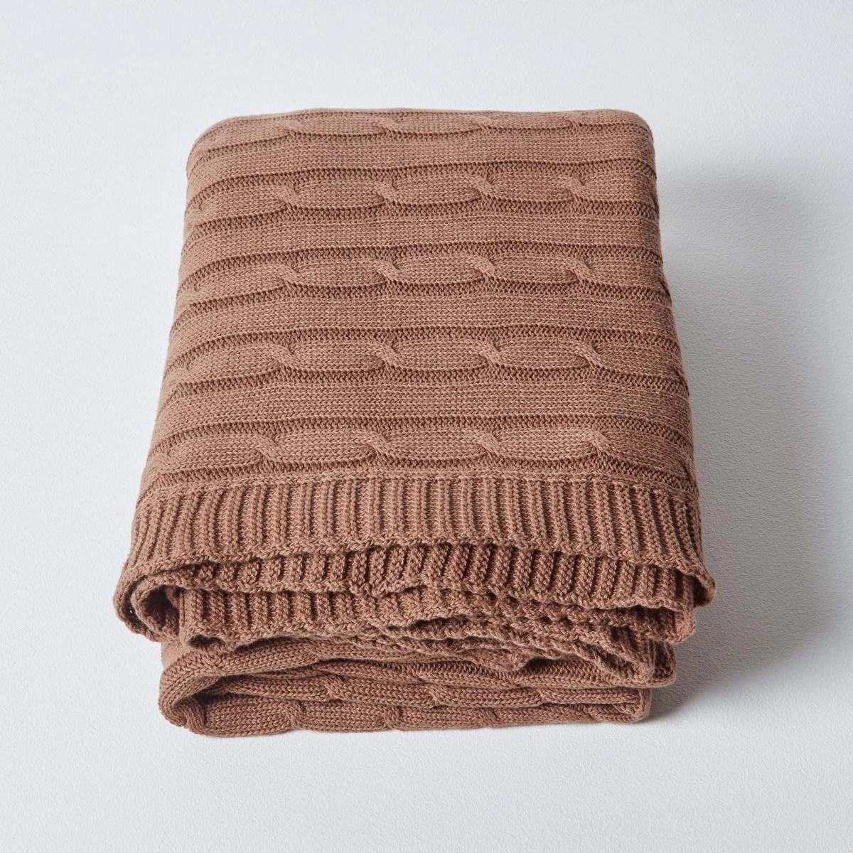 Cotton Cable Knit Throw, Chocolate - Image 3