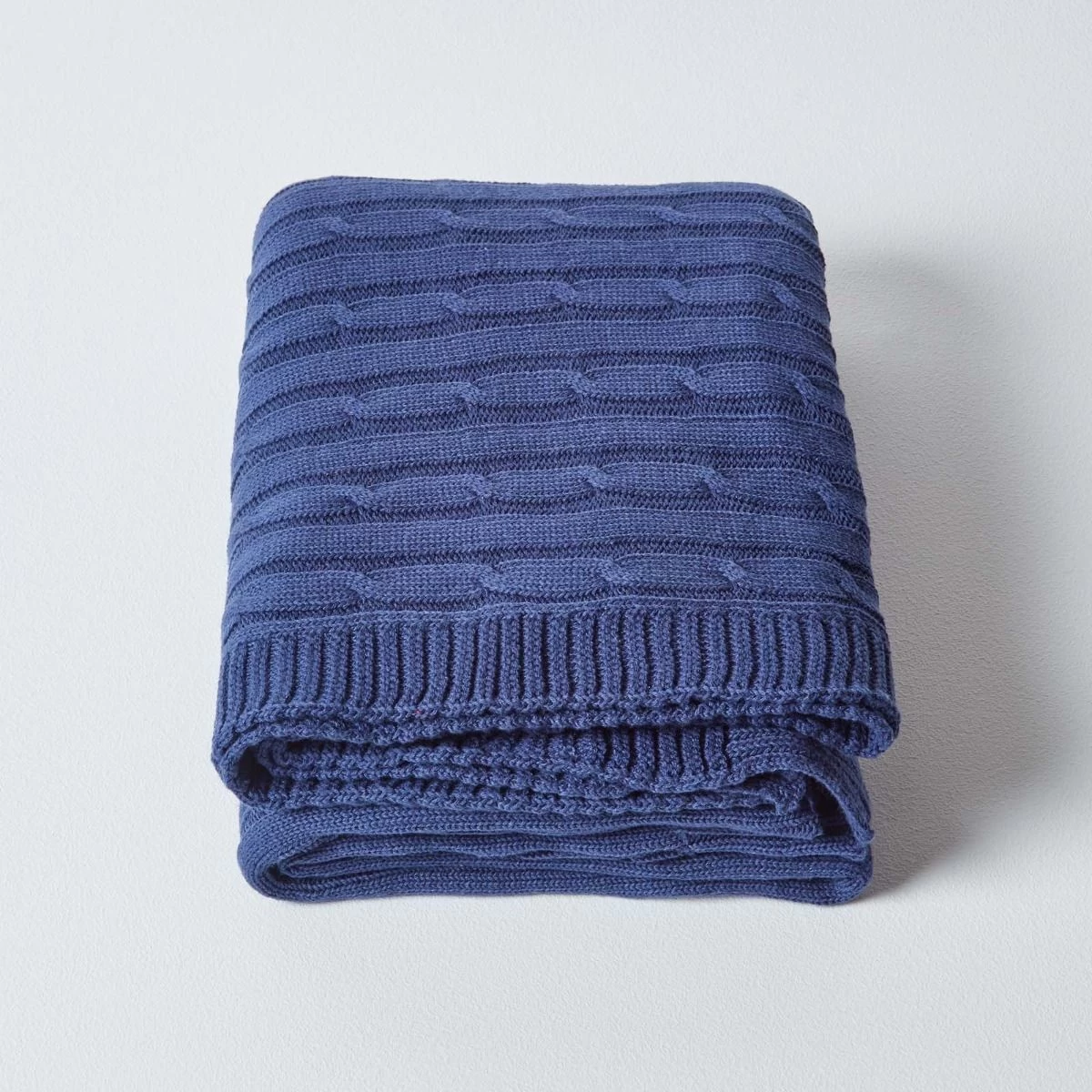 Cotton Cable Knit Navy Blue Throw - Image 3