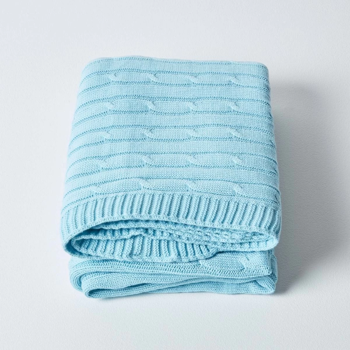 Cotton Cable Knit Pastel Blue Throw - Image 3