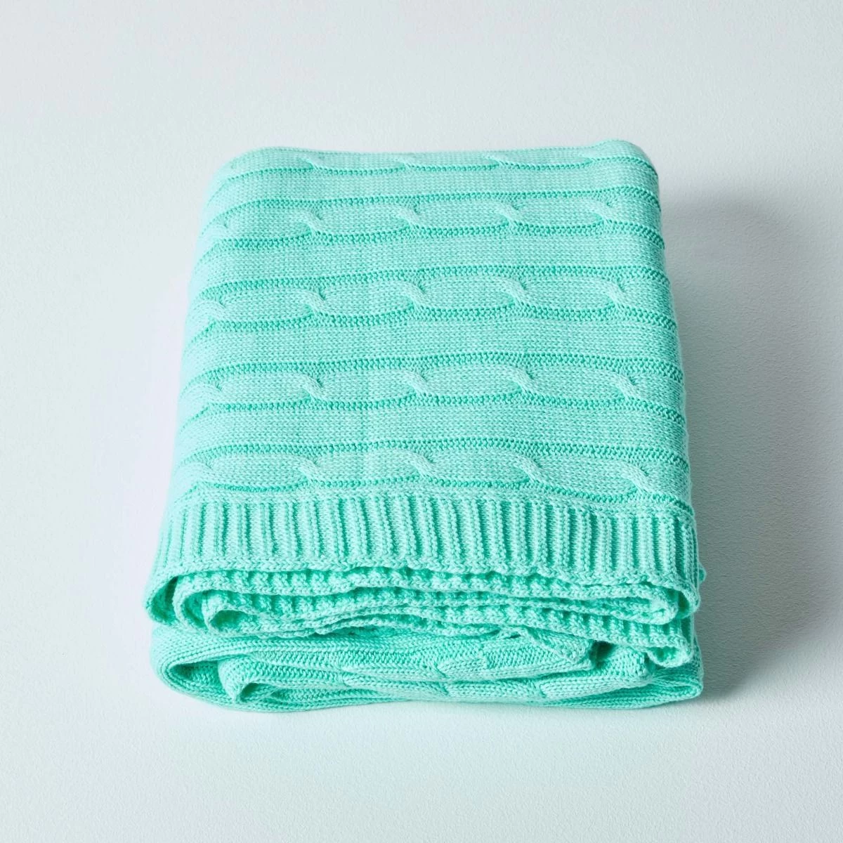 Cotton Cable Knit Pastel Green Throw - Image 3