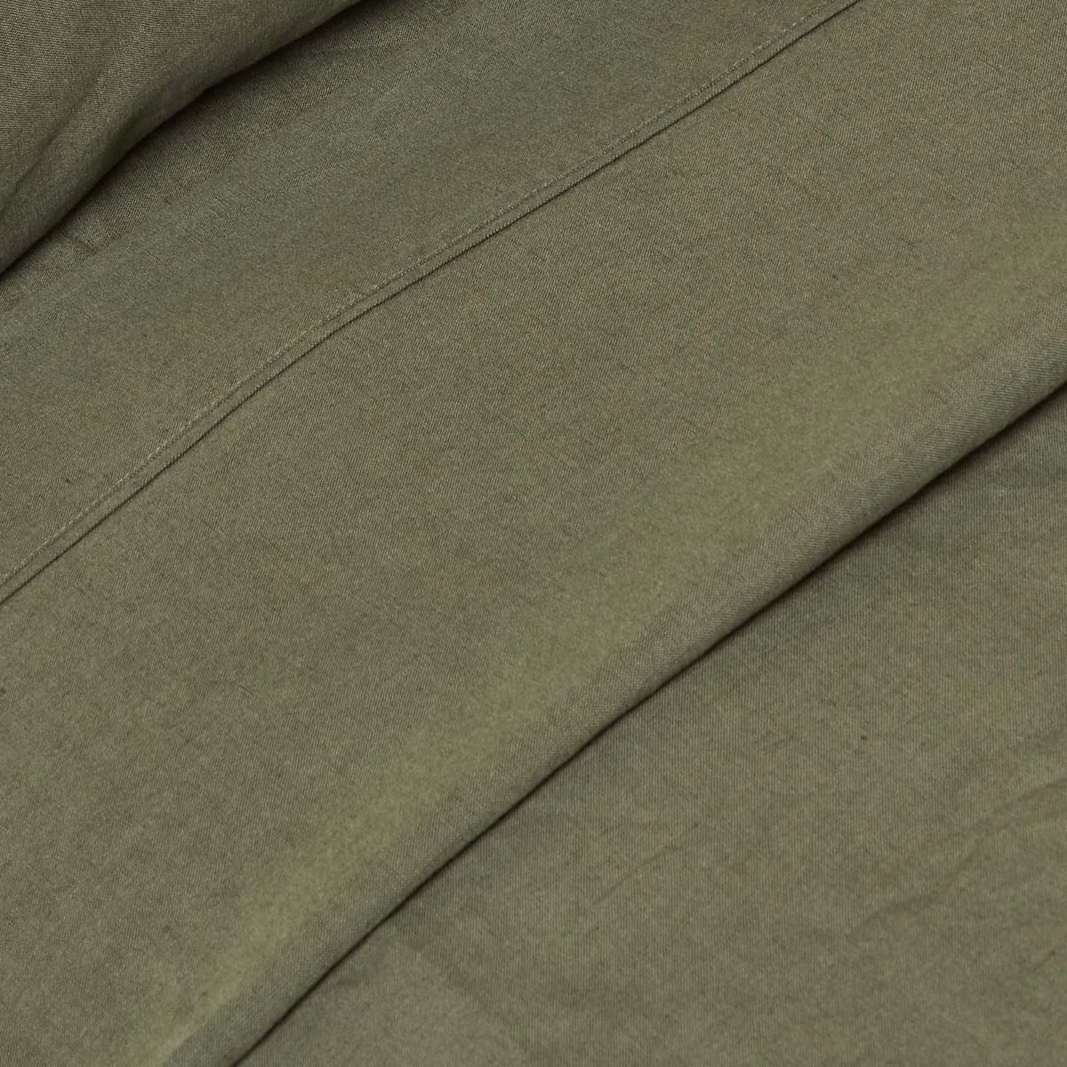 Khaki Green European Size Linen Flat Sheet - Image 4