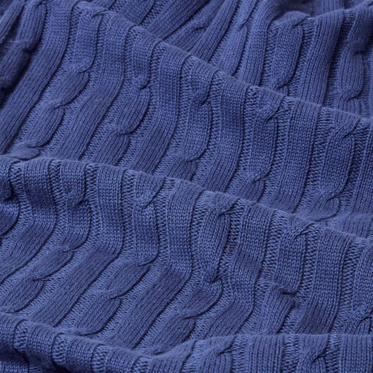 Cotton Cable Knit Navy Blue Throw - Image 5