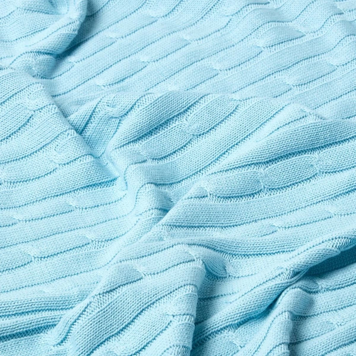Cotton Cable Knit Pastel Blue Throw - Image 5