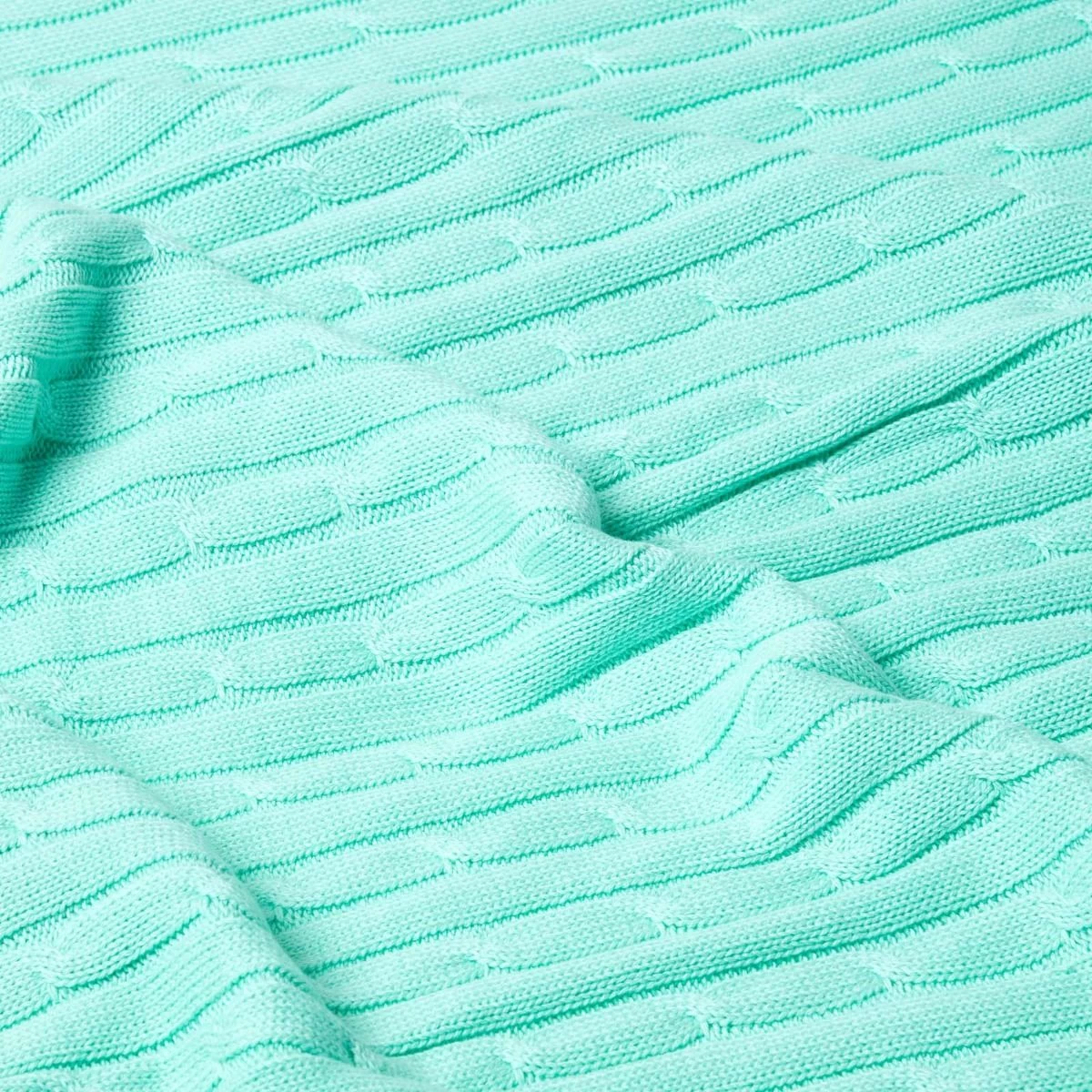 Cotton Cable Knit Pastel Green Throw - Image 5