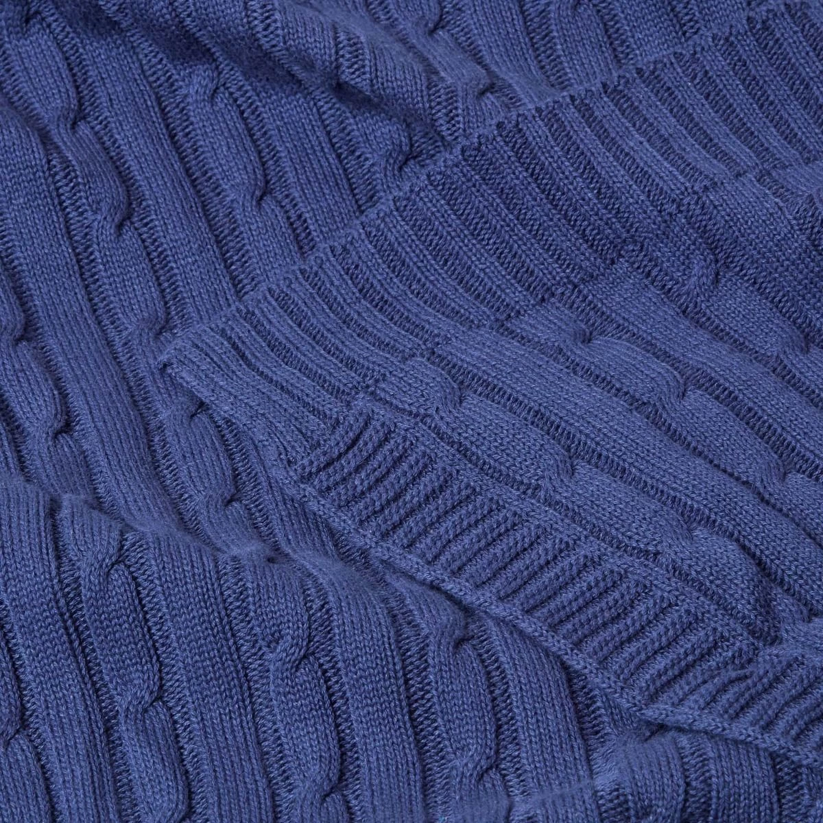 Cotton Cable Knit Navy Blue Throw - Image 6