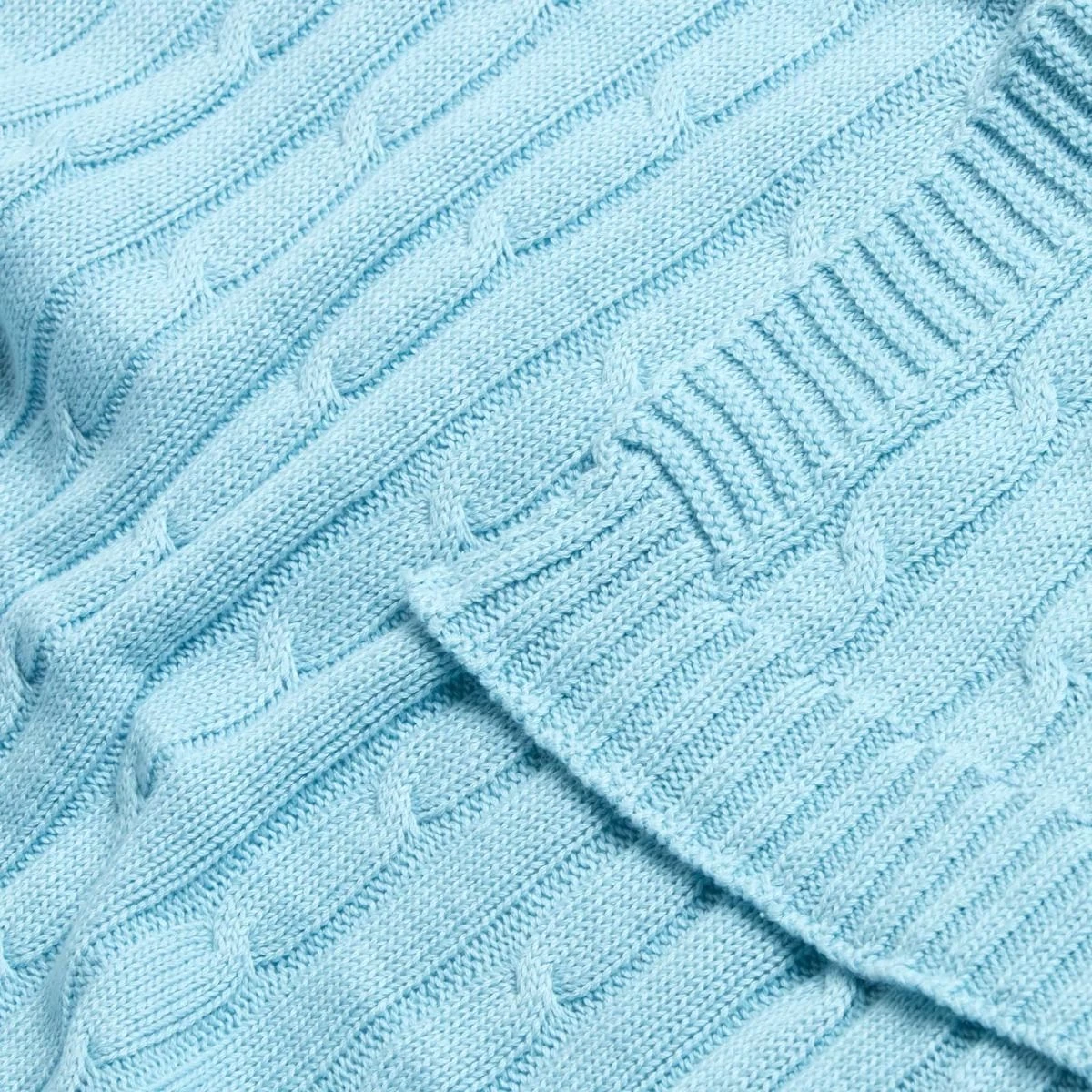 Cotton Cable Knit Pastel Blue Throw - Image 6