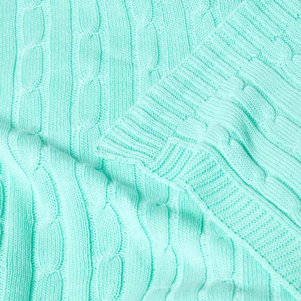 Cotton Cable Knit Pastel Green Throw - Image 6