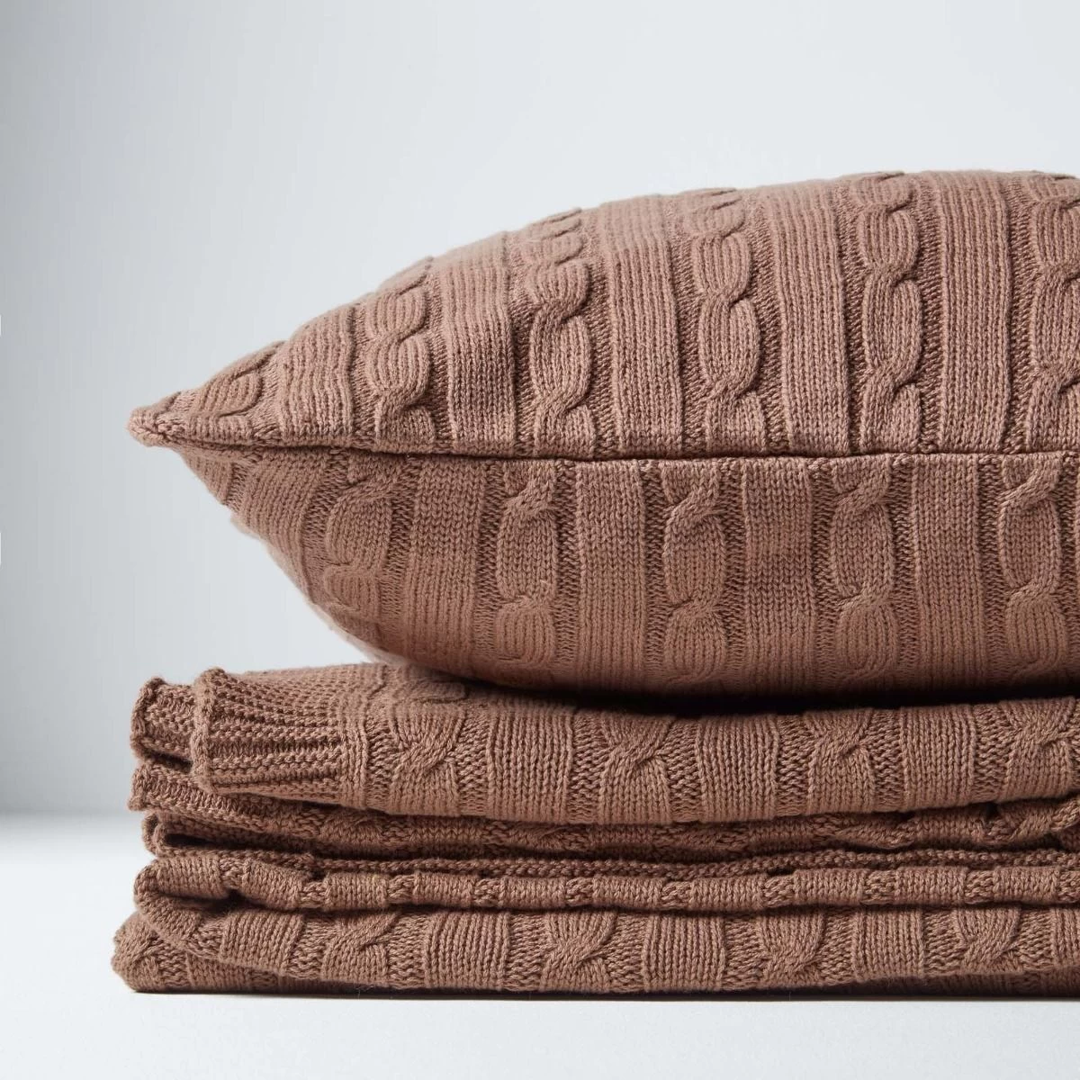 Cotton Cable Knit Throw, Chocolate - Image 7
