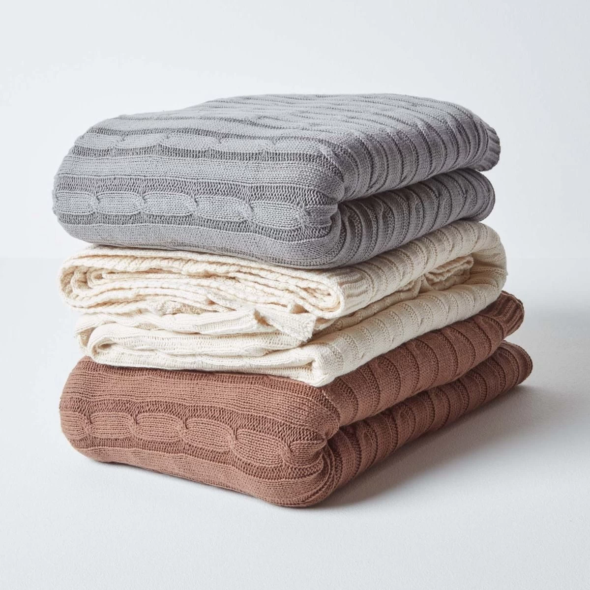 Cotton Cable Knit Throw, Chocolate - Image 8