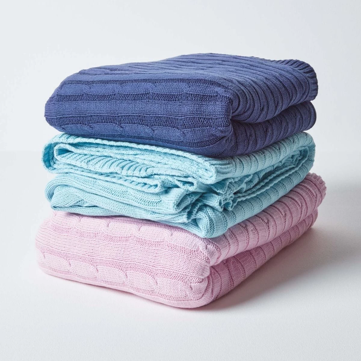 Cotton Cable Knit Navy Blue Throw - Image 8