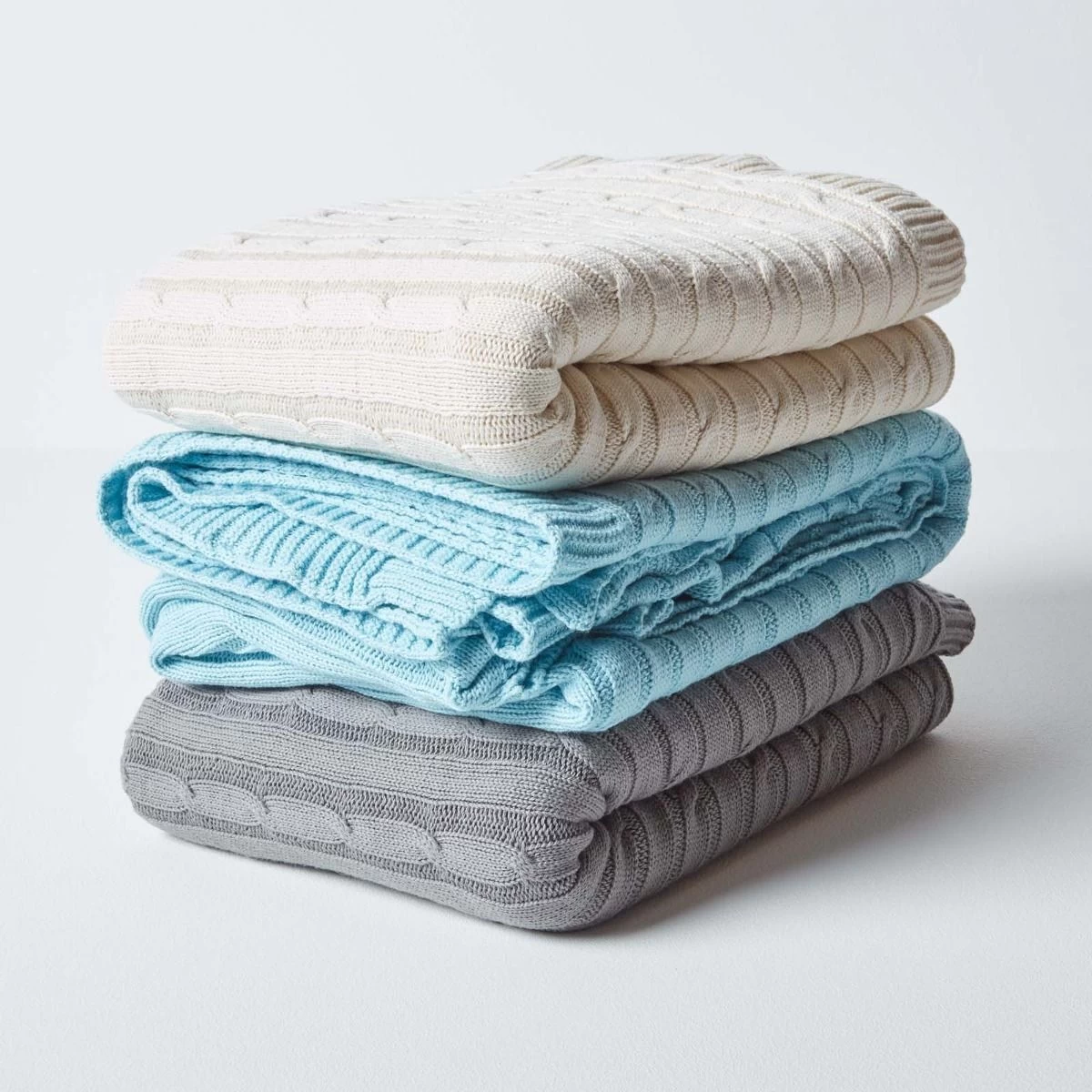 Cotton Cable Knit Pastel Blue Throw - Image 8