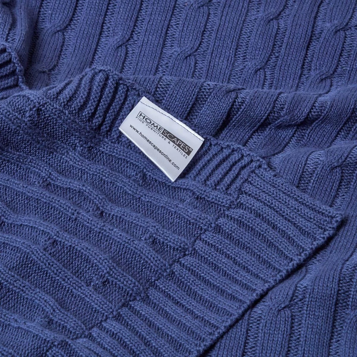 Cotton Cable Knit Navy Blue Throw - Image 9