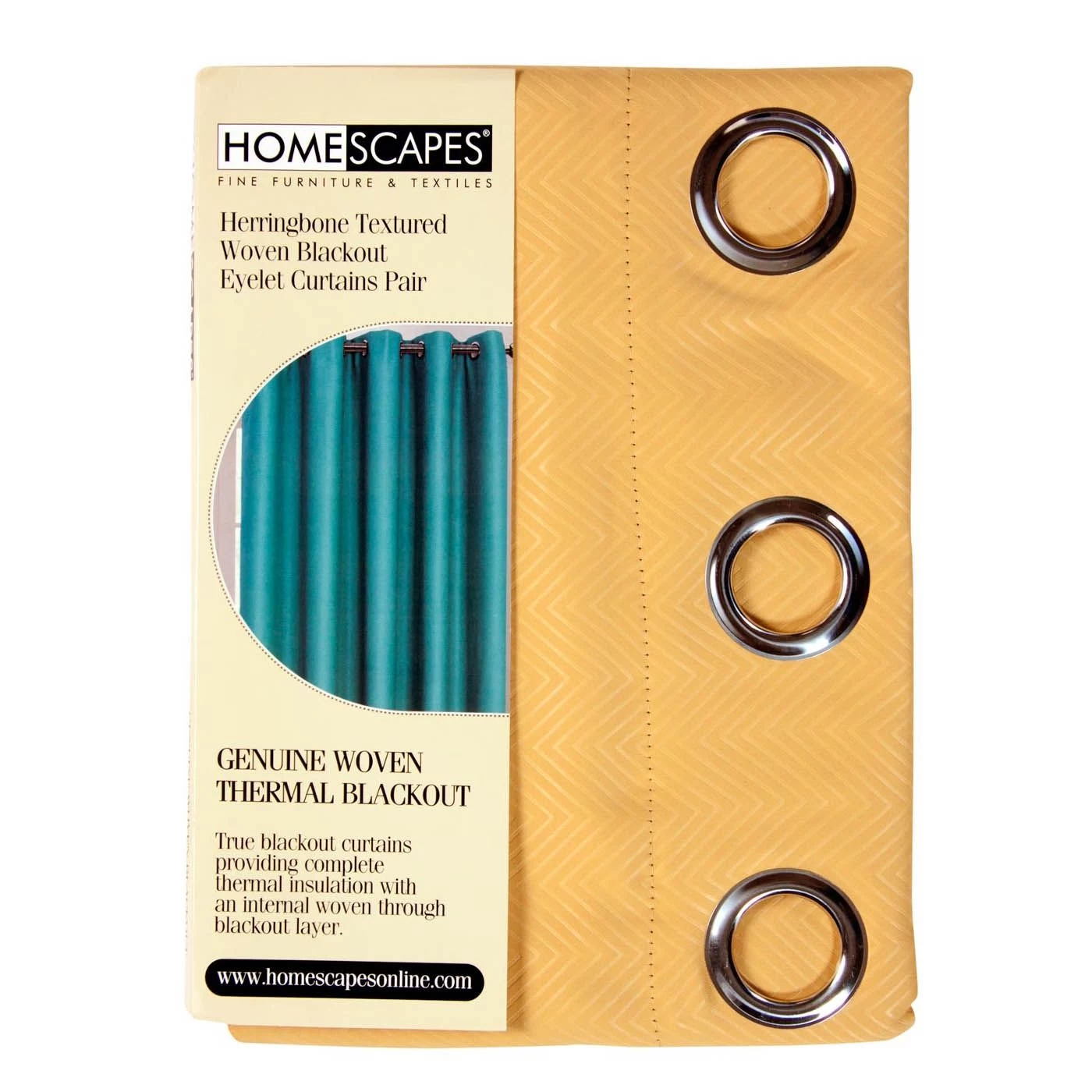 Yellow Herringbone Chevron Blackout Thermal Curtains Pair Eyelet Style - Image 5