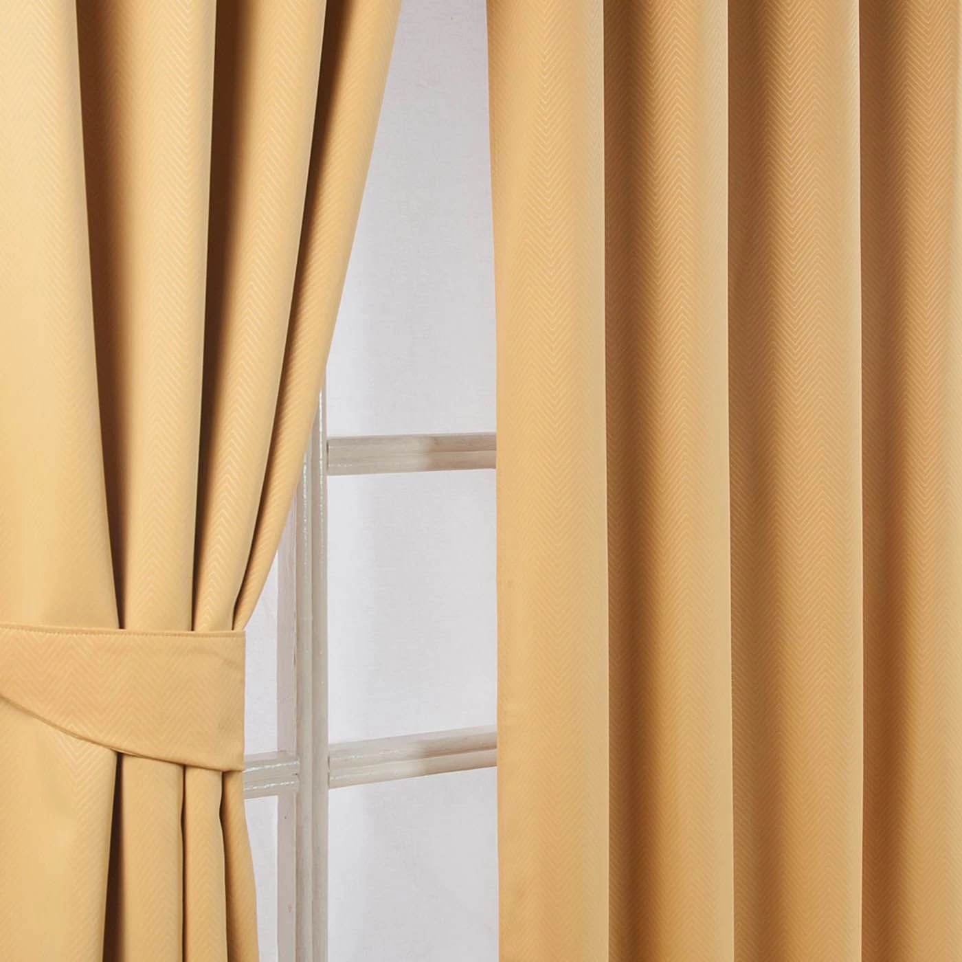 Yellow Herringbone Chevron Blackout Thermal Curtains Pair Eyelet Style - Image 3