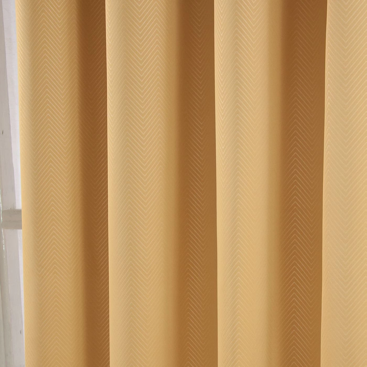 Yellow Herringbone Chevron Blackout Thermal Curtains Pair Eyelet Style - Image 4