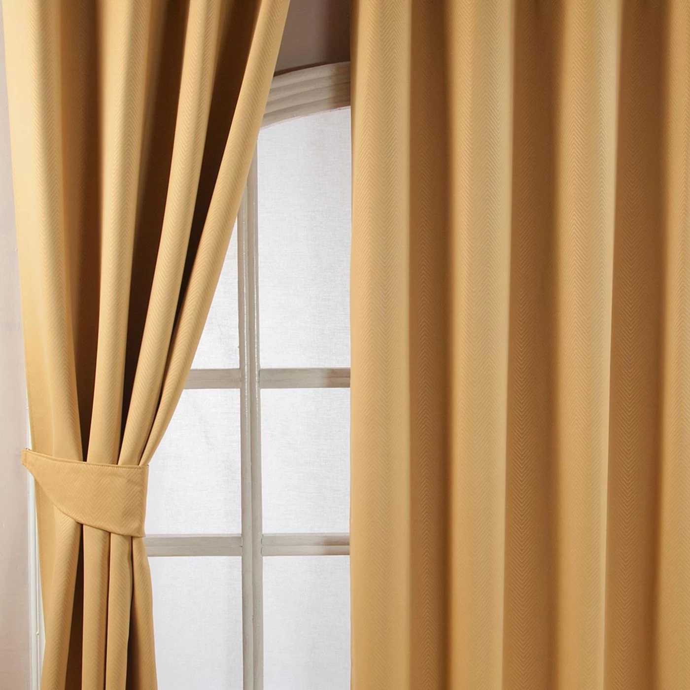 Yellow Herringbone Chevron Blackout Thermal Curtains Pair Eyelet Style