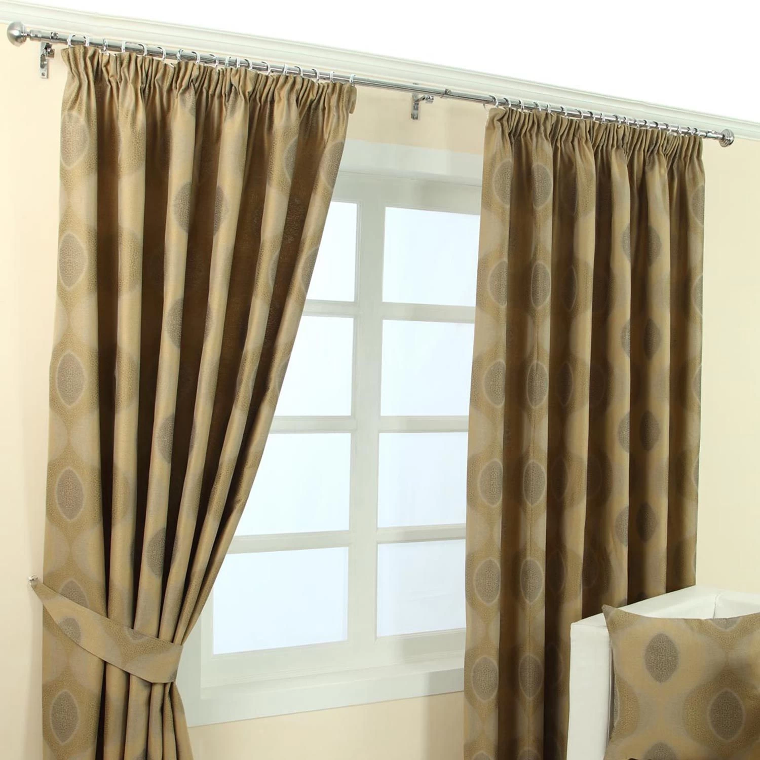 Gold Jacquard Curtain Modern Curve Design Fully Lined - Image 3