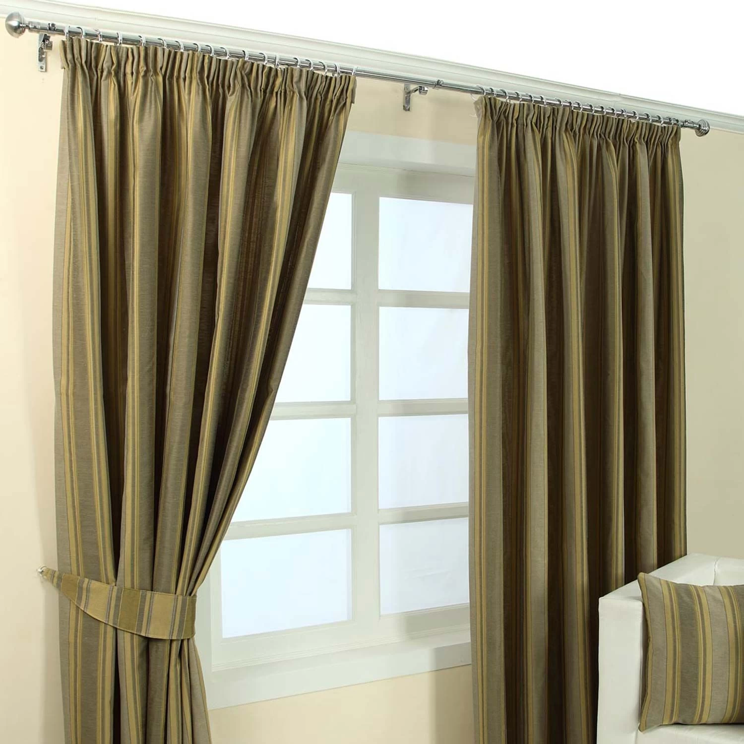 Gold Jacquard Curtain Modern Striped Design Fully Lined - Image 2