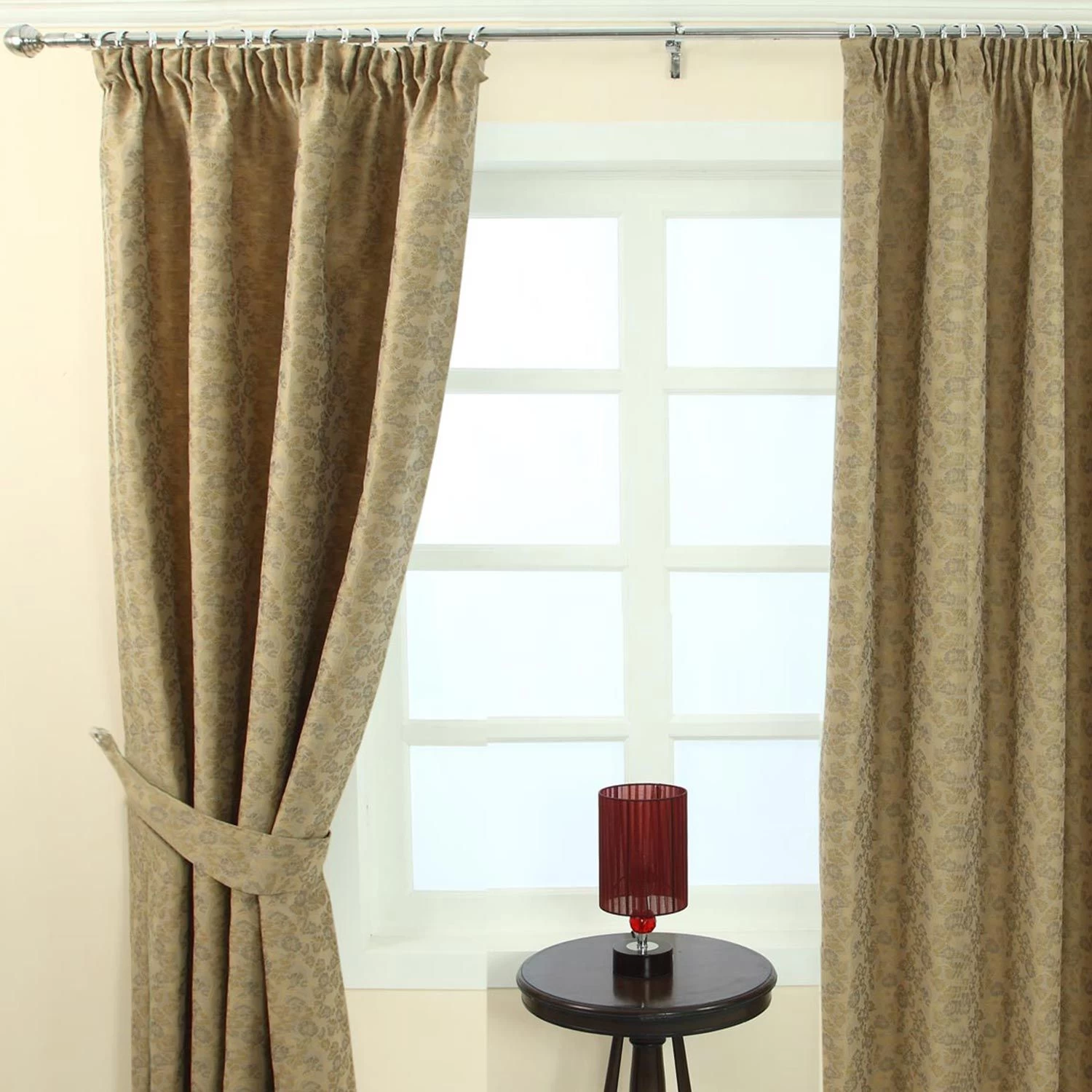 Gold Jacquard Curtain Vintage Floral Design Fully Lined With Tie Backs, 46 X 72" Drop - Image 3