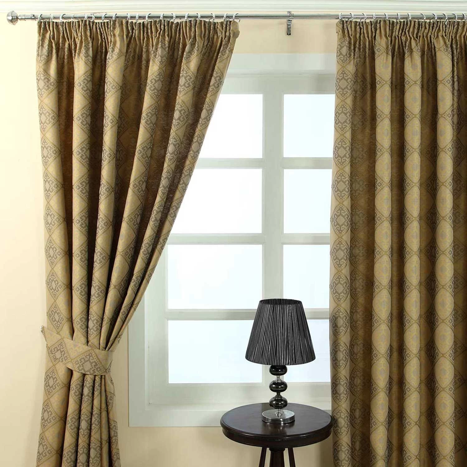 Gold Jacquard Curtain Abstract Aztec Design Fully Lined With Tie Backs, 66 X 54" Drop - Image 3