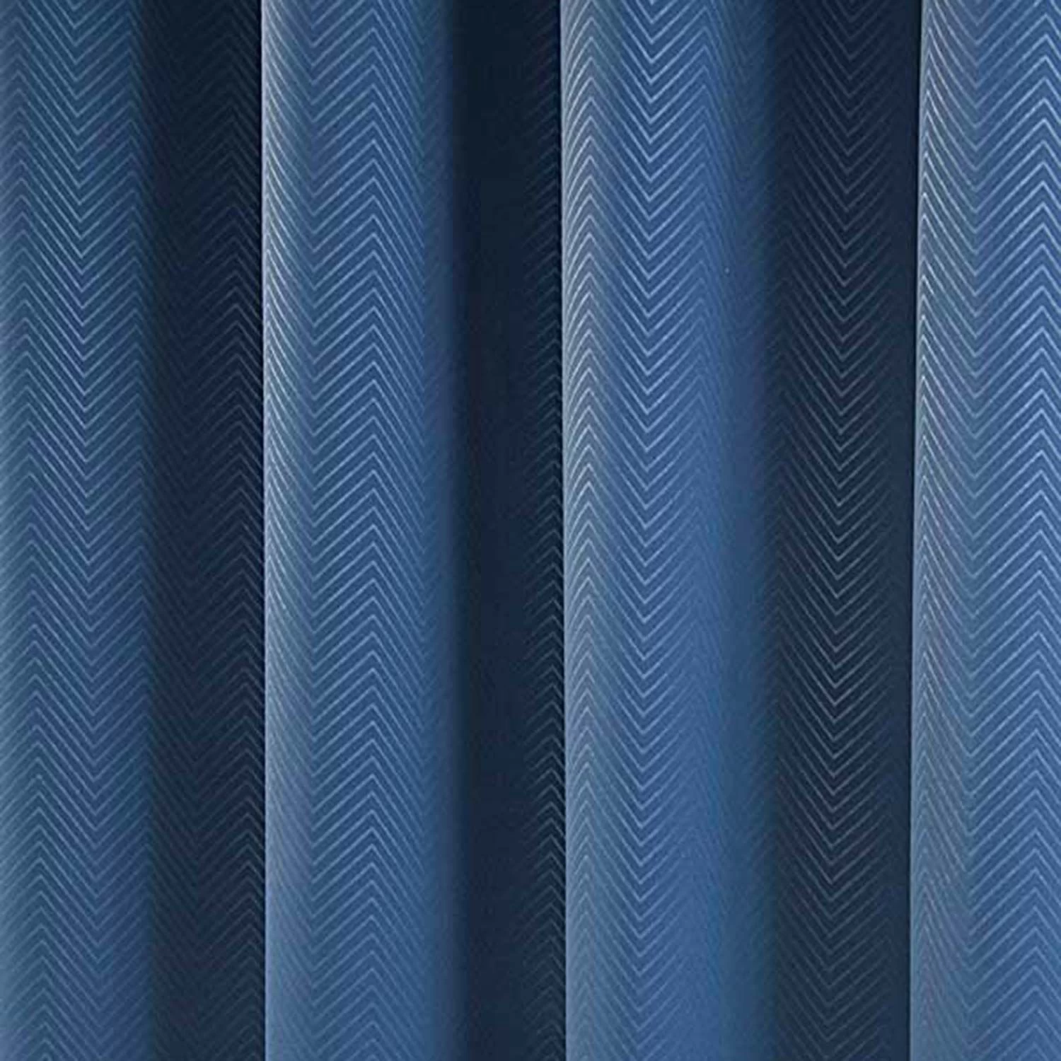 Navy Blue Herringbone Chevron Blackout Thermal Curtains Eyelet Style - Image 3