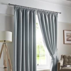 Sky Blue Plain Blackout Curtains Fully Lined Pencil Pleat With Tie Backs, 64 X 54" Drop