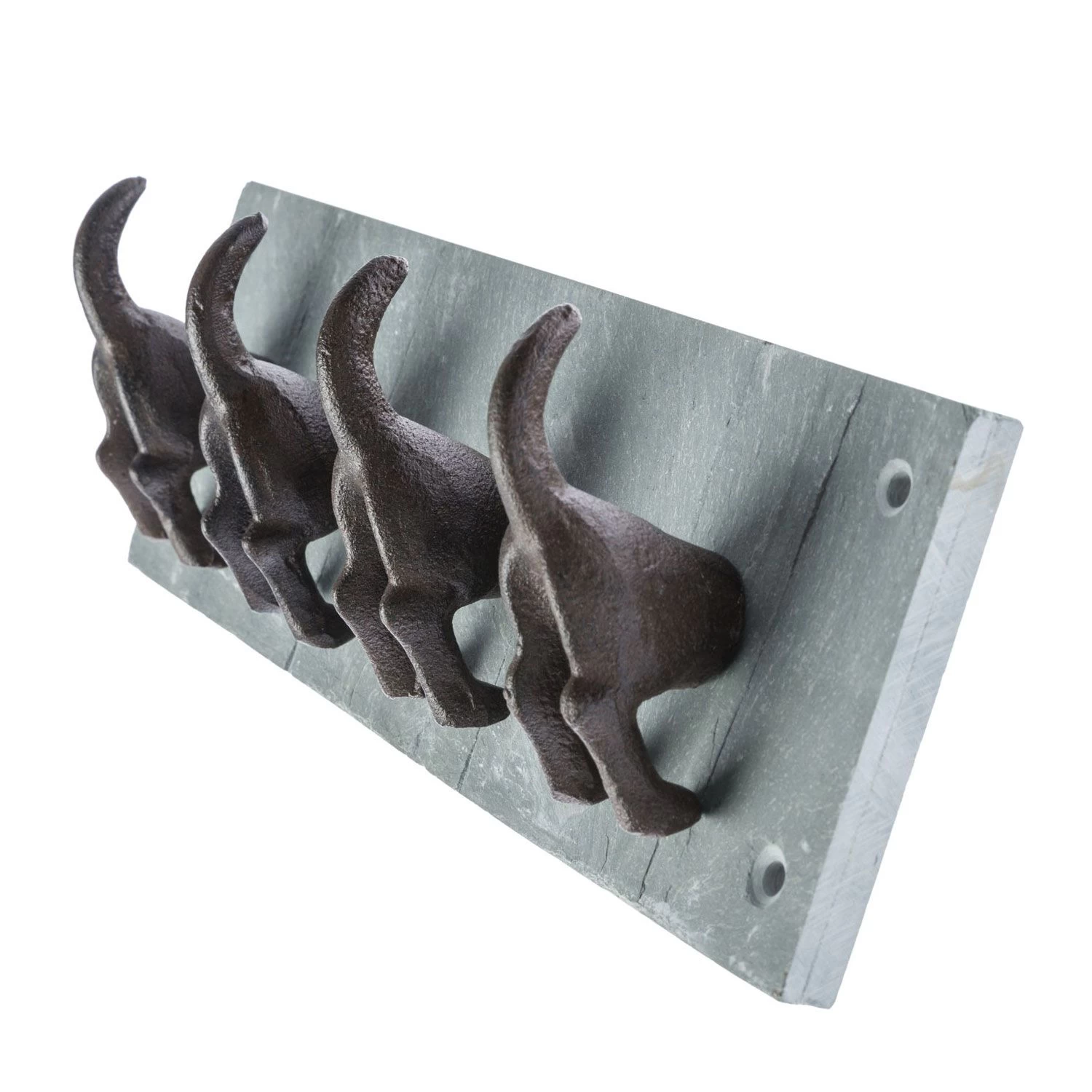 Modern Dog Tail Coat Hooks Cast Iron And Slate Wall Mounted Design - Image 2