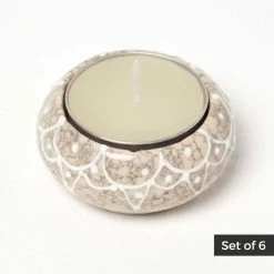 Set Of 6 Stone Tea Light Holders With Candles