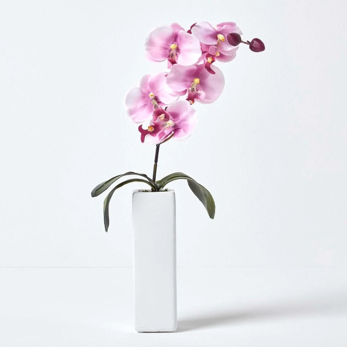 Set Of 2 Artificial Pink & Cream Orchids In Thin Cream Vases, 43 Cm - Image 3
