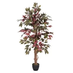 Red And Green Artificial Capensia Tree With Real Wood Trunk, 4 Ft
