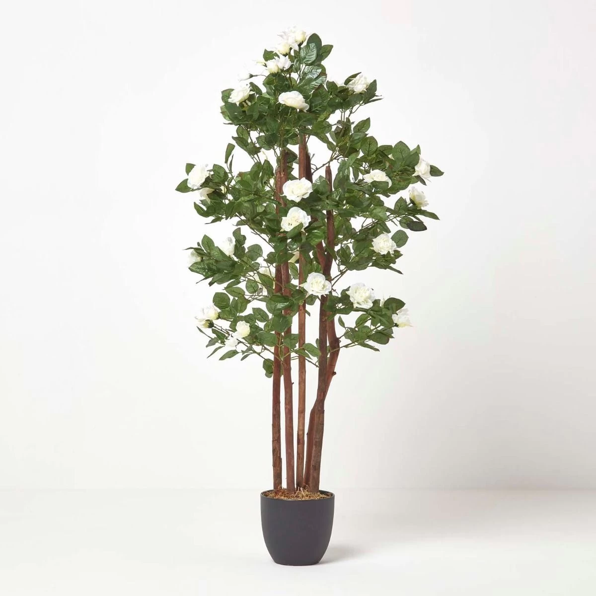 Artificial Potted White Rose Tree With Green Leaves - 4 Feet