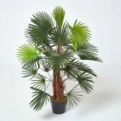 Green 'Lady Palm' Tree Artificial Rhapis Plant With Pot, 90 Cm